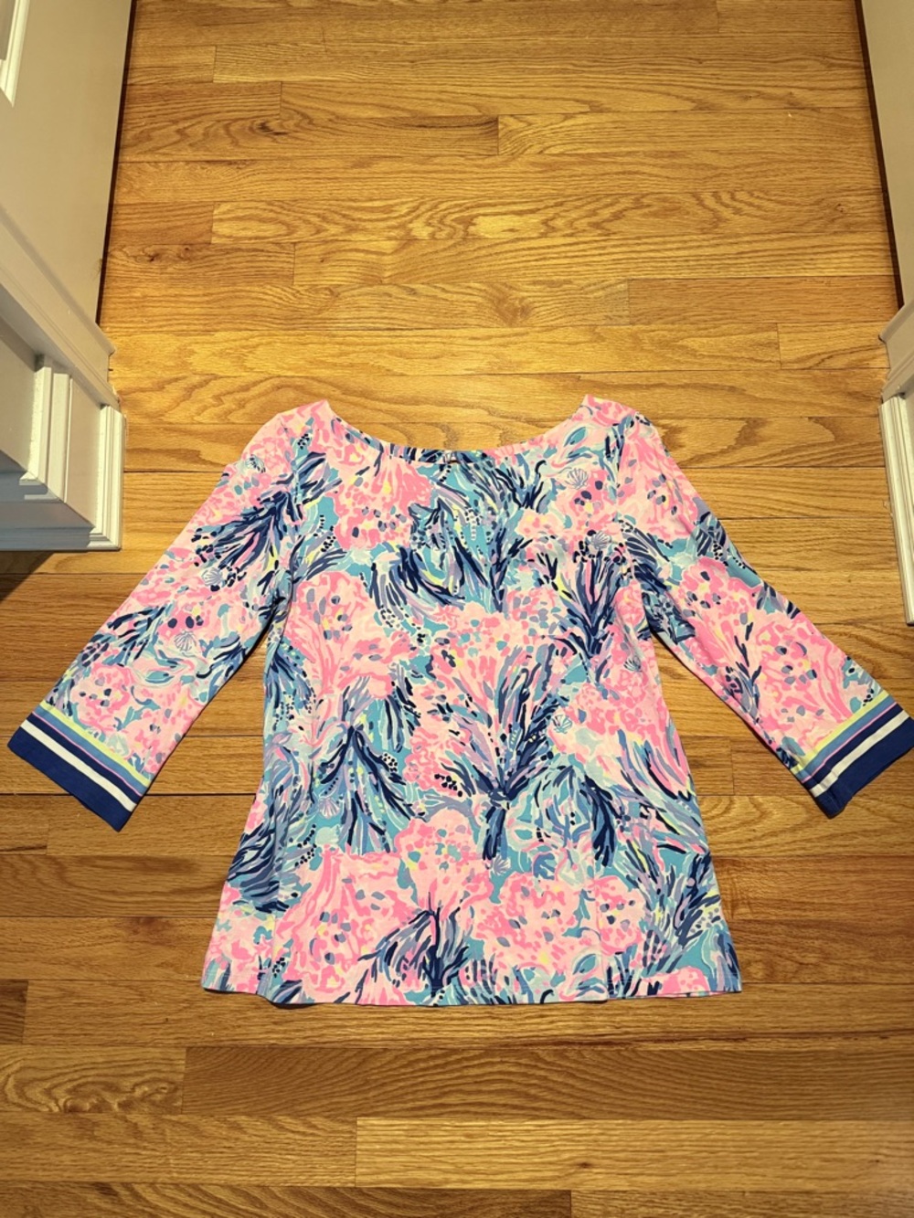 Lilly Pulitzer Pink and Blue Floral Boatneck Tunic